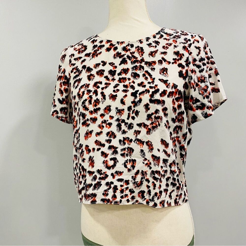 PARKER XS 100% Silk Colorful Animal Print SS Boxy Crop Blouse Festival Coachella